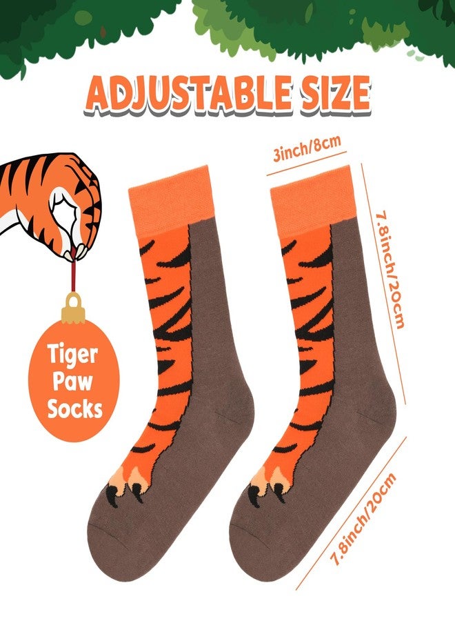 FreeNFond Funny Animal Paw Socks, Crazy Crew Socks for Kids Adult, Gag Gifts for White Elephant Gift Exchange (US, Alpha, One Size, Regular, Regular, Orange, Tiger) - Image 3